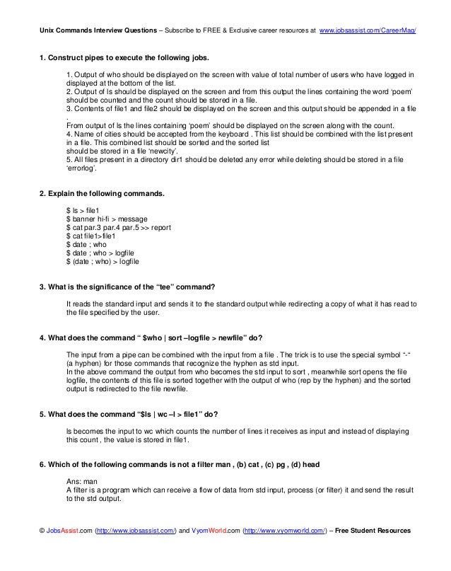 Unix Commands Interview Questions And Answers Pdf